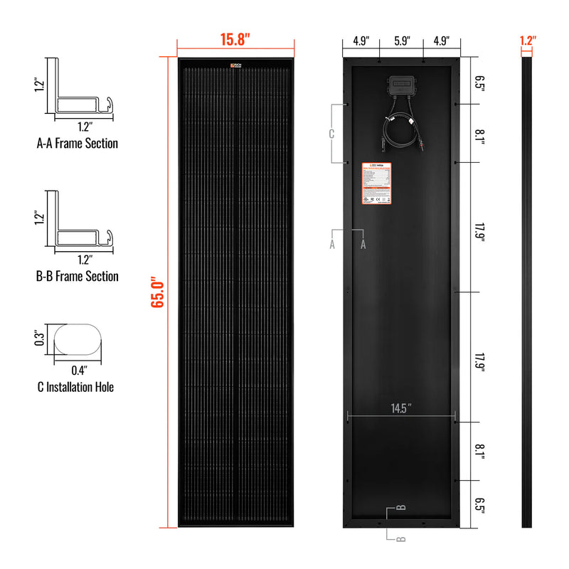 Load image into Gallery viewer, Rich Solar MEGA 130 SLIM ONYX | 130 Watt Slim Solar Panel | Compact 12V Narrow Panel for Vans, Campers, Boats | 25-Year Output Warranty RS-M130SL (Copy)
