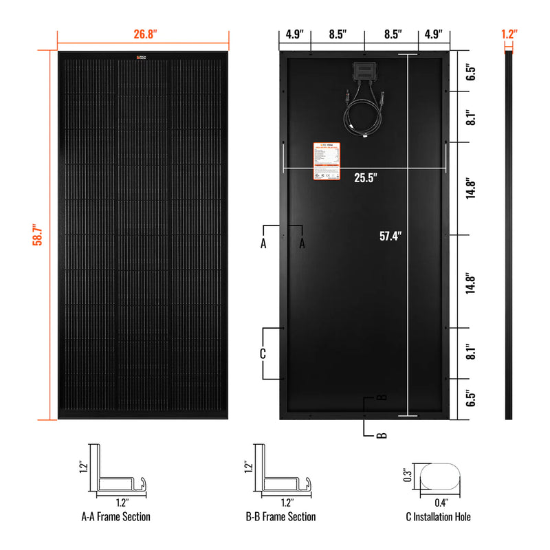 Load image into Gallery viewer, Rich Solar MEGA 200 ONYX | 200 Watt Solar Panel | Premier 12V Off-Grid Solar Panel for RVs Cabins, Boats | 25-Year Output Warranty RS-M200

