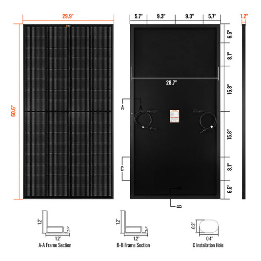 Rich Solar MEGA 250 ONYX | 250 Watt Solar Panel | Premier 12V Off-Grid Solar Panel for RVs, Vans, Boats | 25-Year Output Warranty RS-M250B