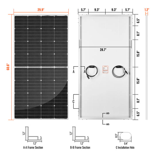 Rich Solar MEGA 250 PRO SILVER | 250 Watt 24 Volt Solar Panel | Premium 24V Off-Grid Solar Panel for Campers, Tiny Homes, Cabins | 25-Year Output Warranty RS-M250P