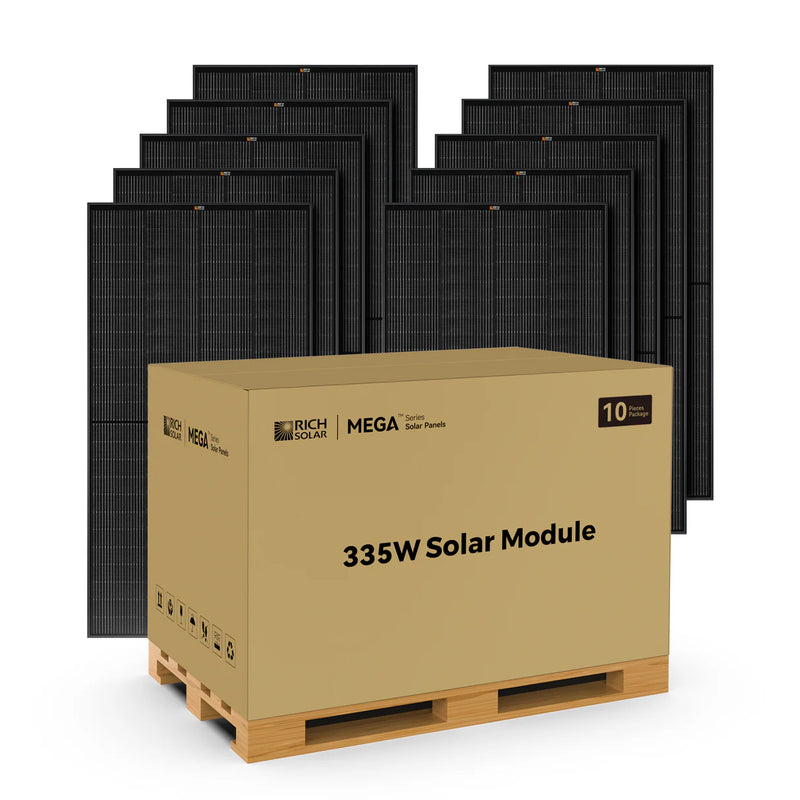 Load image into Gallery viewer, Rich Solar MEGA 335 PRO BLACK | 335 Watt Solar Panel | Premium Grid-tie or Off-grid Solar Panel for Residential, Commercial, Agriculture | 25-Year Output Warranty RS-M335PB-10
