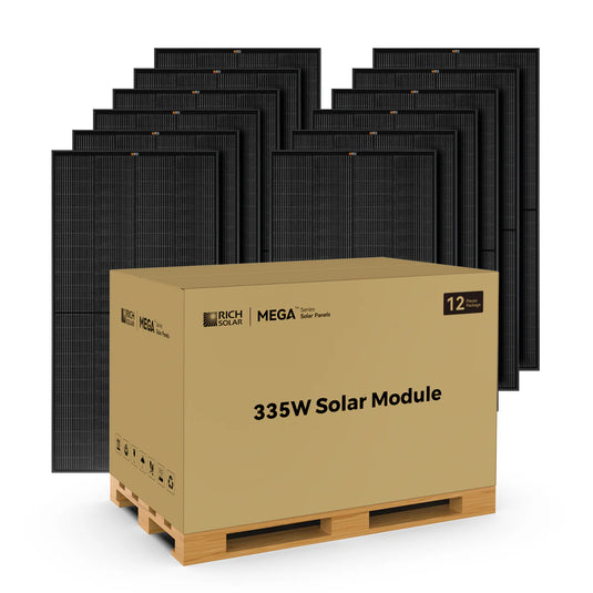 Rich Solar MEGA 335 PRO BLACK | 335 Watt Solar Panel | Premium Grid-tie or Off-grid Solar Panel for Residential, Commercial, Agriculture | 25-Year Output Warranty RS-M335PB-12