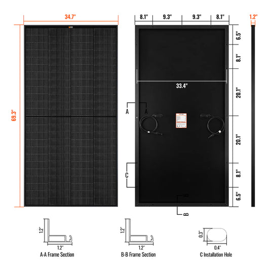 Rich Solar MEGA 335 PRO BLACK | 335 Watt Solar Panel | Premium Grid-tie or Off-grid Solar Panel for Residential, Commercial, Agriculture | 25-Year Output Warranty RS-M335PB-10