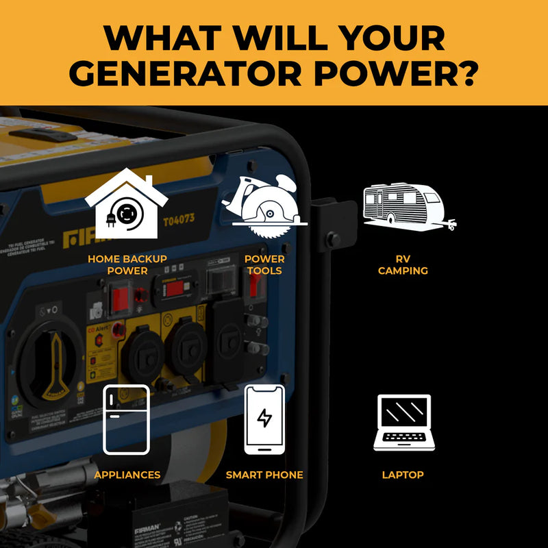 Load image into Gallery viewer, Firman Tri Fuel Portable Generator 4000W Electric Start 120/240V with CO ALERT t04073 - Backup Generator Store
