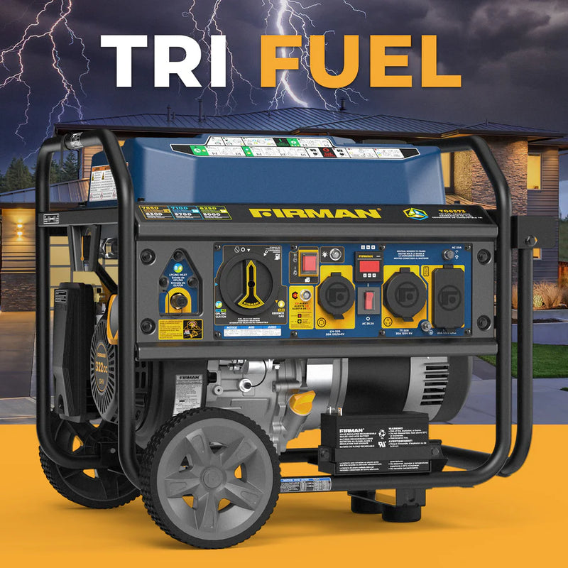 Load image into Gallery viewer, Firman Tri Fuel Portable Generator 7850/6300W Electric Start Gas CO Alert t06373 - Backup Generator Store
