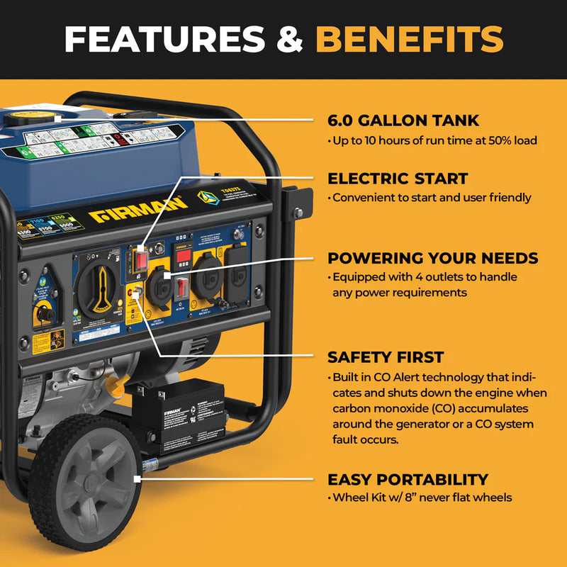 Load image into Gallery viewer, Firman Tri Fuel Portable Generator 7850/6300W Electric Start Gas CO Alert t06373 - Backup Generator Store
