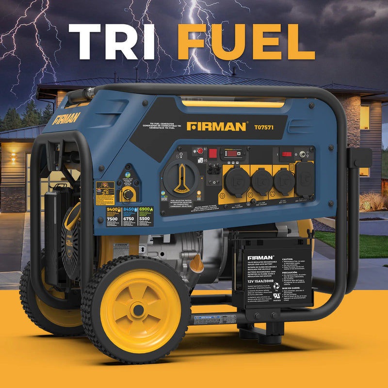 Load image into Gallery viewer, Firman Tri Fuel 7500W Portable Generator Electric Start 120/240V t07571 - Backup Generator Store
