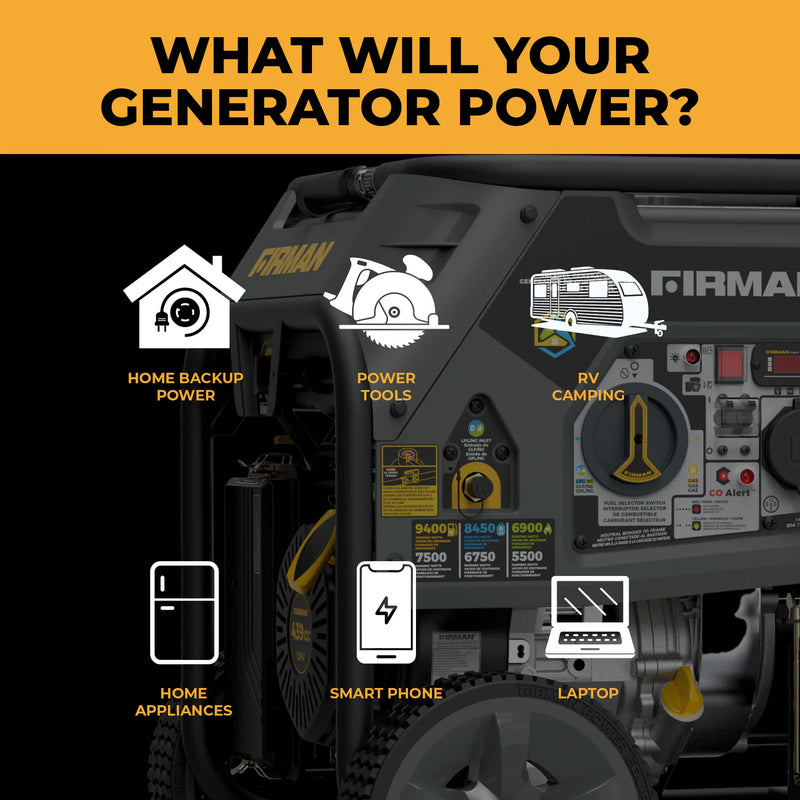 Load image into Gallery viewer, Firman Tri Fuel Portable Generator 9400W Electric Start 120/240V with CO Alert t07573
