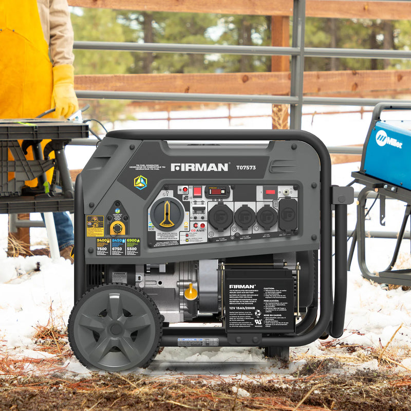 Load image into Gallery viewer, Firman Tri Fuel Portable Generator 9400W Electric Start 120/240V with CO Alert t07573
