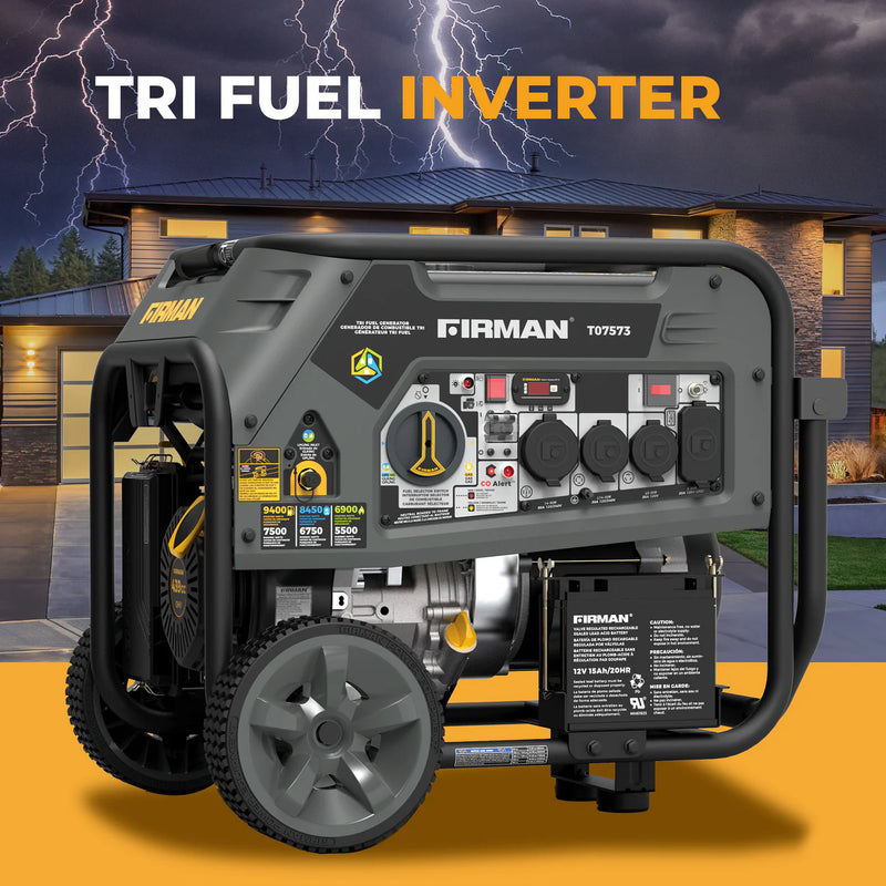 Load image into Gallery viewer, Firman Tri Fuel Portable Generator 9400W Electric Start 120/240V with CO Alert t07573
