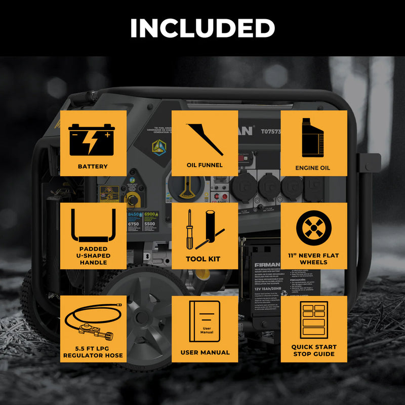 Load image into Gallery viewer, Firman Tri Fuel Portable Generator 9400W Electric Start 120/240V with CO Alert t07573
