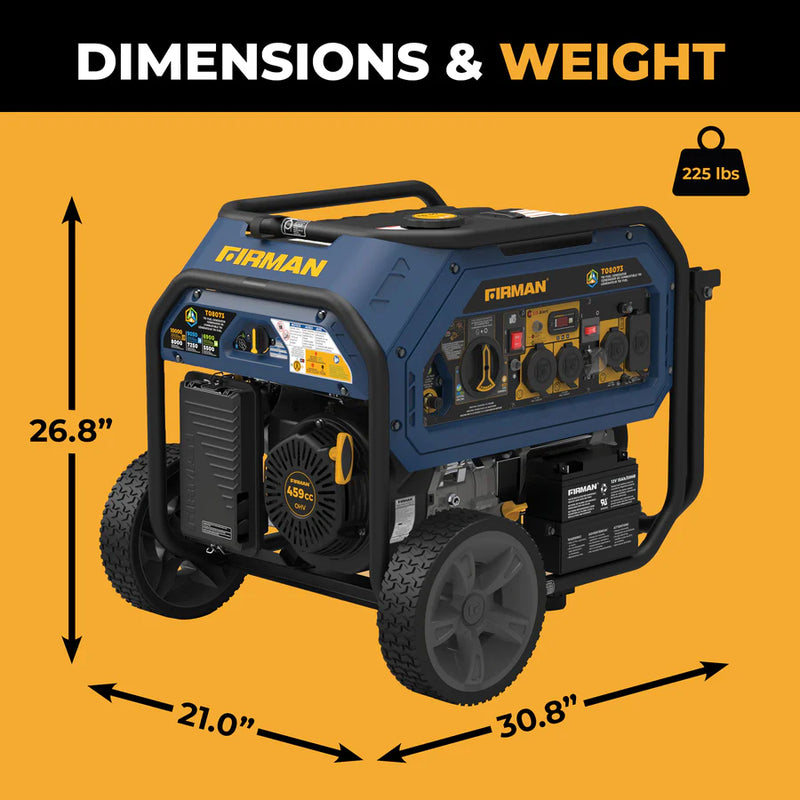 Load image into Gallery viewer, Firman Tri Fuel Portable Generator 10000/8000W Electric Start With CO Alert t08073 - Backup Generator Store
