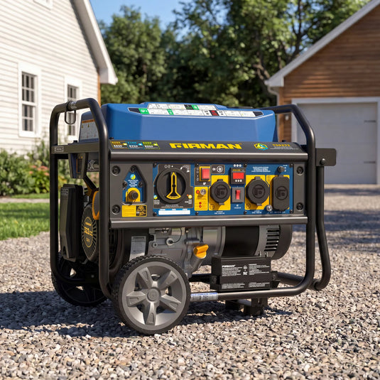 Firman  Tri Fuel Portable Generator 8250/6600W Electric Start Wheel Kit Bonus Cover & Cord CO Alert t08273