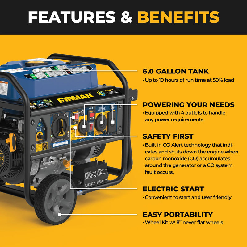 Load image into Gallery viewer, Firman  Tri Fuel Portable Generator 8250/6600W Electric Start Wheel Kit Bonus Cover &amp; Cord CO Alert t08273
