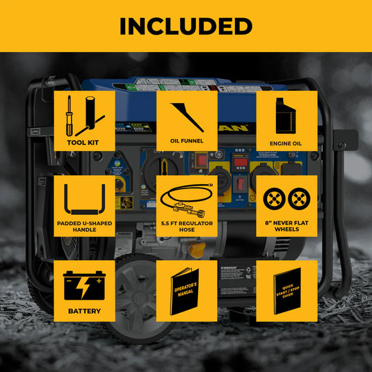 Firman  Tri Fuel Portable Generator 8250/6600W Electric Start Wheel Kit Bonus Cover & Cord CO Alert t08273