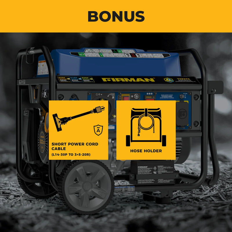 Load image into Gallery viewer, Firman  Tri Fuel Portable Generator 8250/6600W Electric Start Wheel Kit Bonus Cover &amp; Cord CO Alert t08273

