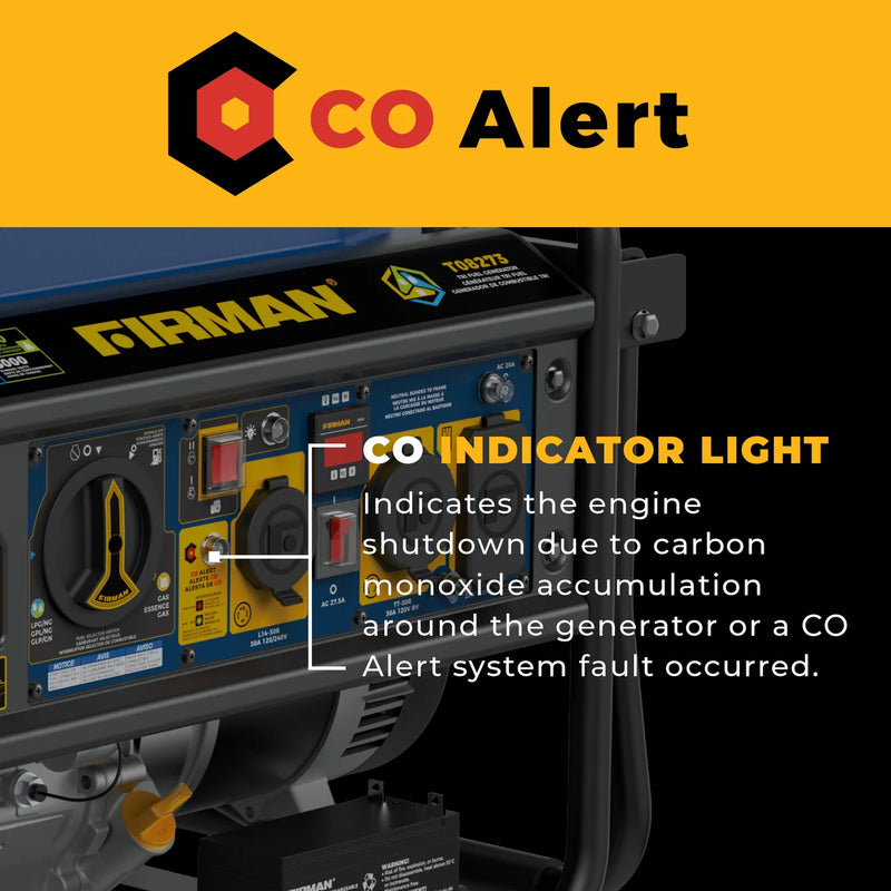 Load image into Gallery viewer, Firman  Tri Fuel Portable Generator 8250/6600W Electric Start Wheel Kit Bonus Cover &amp; Cord CO Alert t08273
