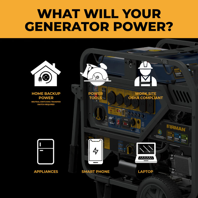 Load image into Gallery viewer, Firman TRI FUEL PORTABLE GENERATOR 15000W ELECTRIC START 120/240V WITH CO ALERT T12071

