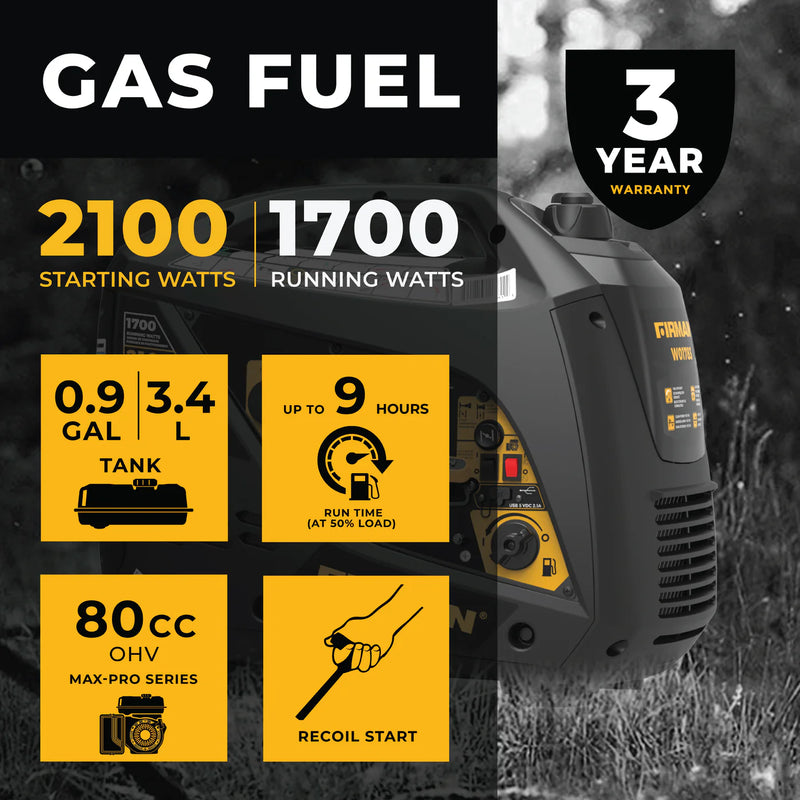 Load image into Gallery viewer, Firman Inverter Portable Generator 2100W Recoil Start W01783
