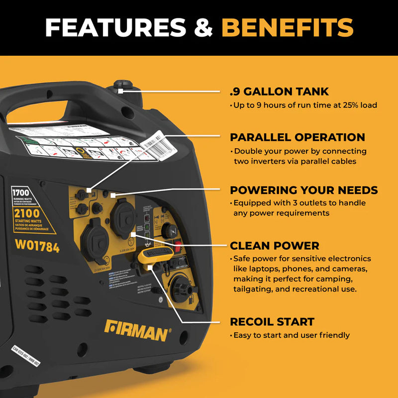 Load image into Gallery viewer, Firman Inverter Portable Generator 2100W Recoil Start W01784

