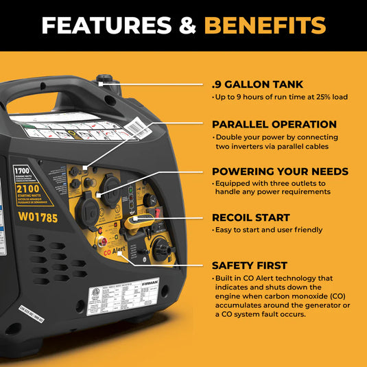Firman Inverter Portable Generator 2100W Recoil Start with CO Alert W01785
