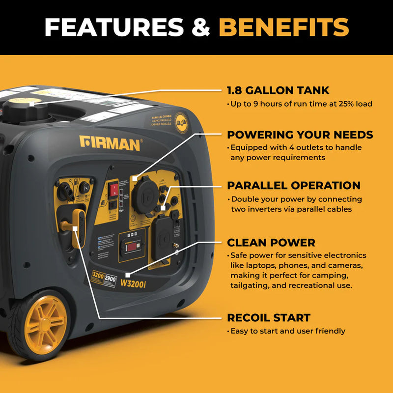 Load image into Gallery viewer, Firman Inverter Portable Generator 3200W Recoil Start w02981 - Backup Generator Store
