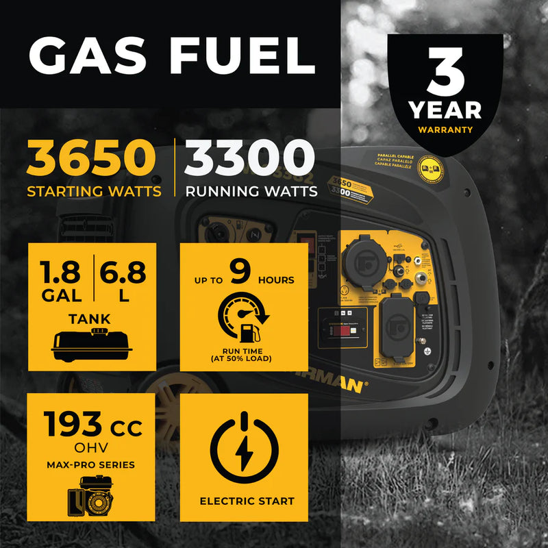 Load image into Gallery viewer, Firman Gas Inverter Portable Generator 3650W Electric Start W03382
