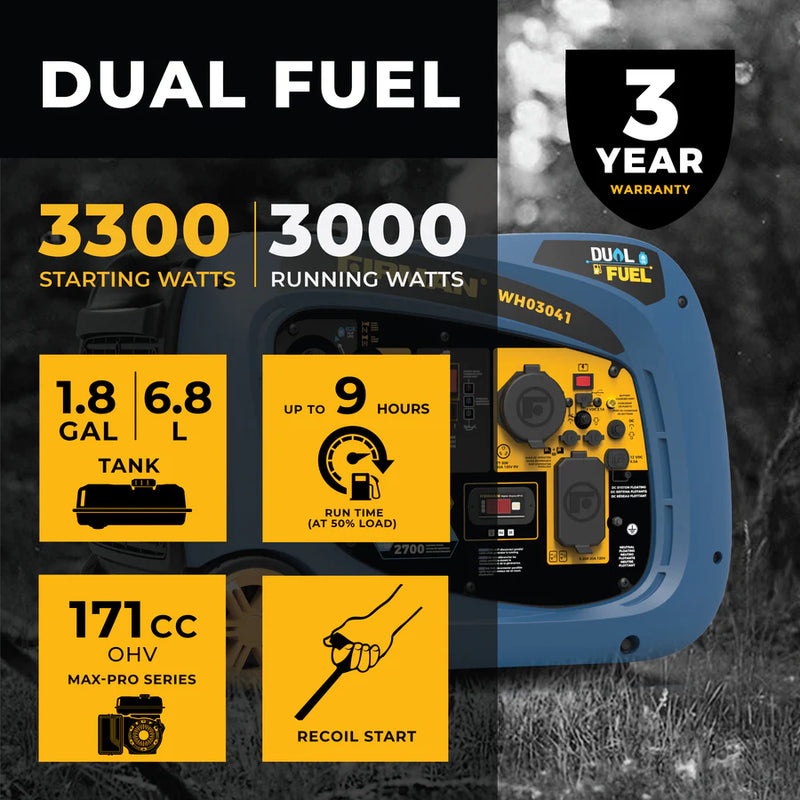 Load image into Gallery viewer, Firman Dual Fuel Inverter Portable Generator 3300W Recoil Start  wh03041
