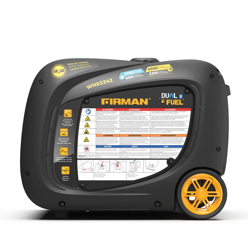 Load image into Gallery viewer, Firman Dual Fuel Inverter Portable Generator 4000W Electric Start with CO ALERT wh03242
