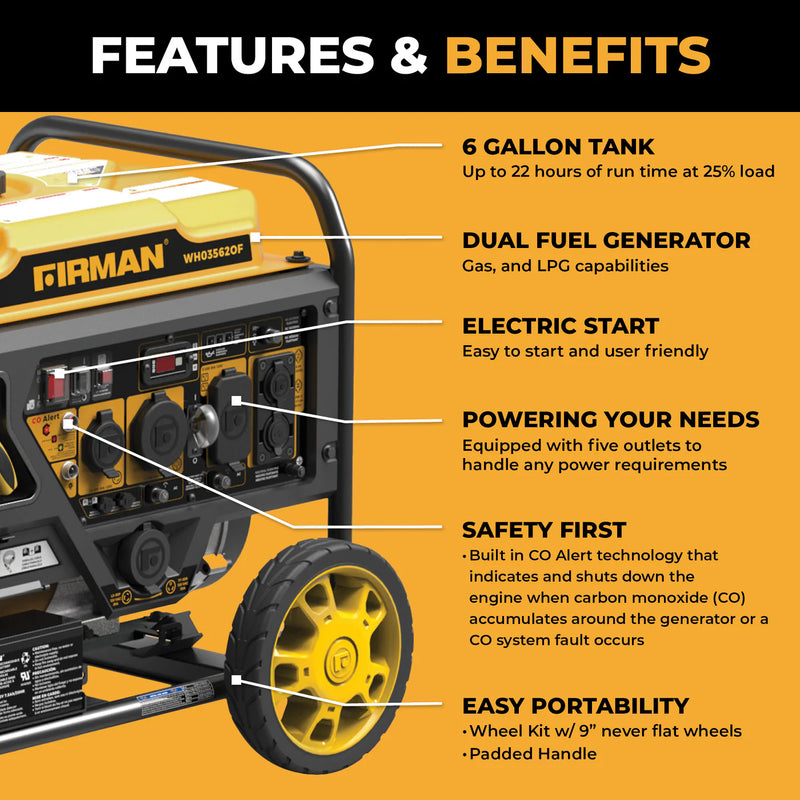 Load image into Gallery viewer, Firman Dual Fuel Open Frame Inverter 4400W Electric Start with CO ALERT wh03562of
