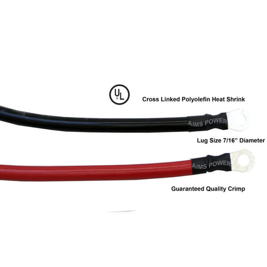 Aim Inverter & Battery Cable 1/0 AWG 8FT Set Black/Red Lugged CBL08FT10