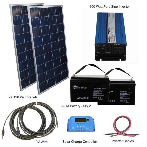 Load image into Gallery viewer, Aims Solar Kit 240 W Solar | 300 W Pure Sine Inverter 24VDC | 200 A Batteries KITB-30024120-A1
