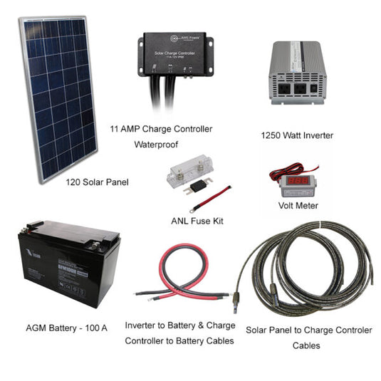 Aims Solar Kit 120 W Solar | 1250 W Inverter | 100 A Battery KITB-B125012120
