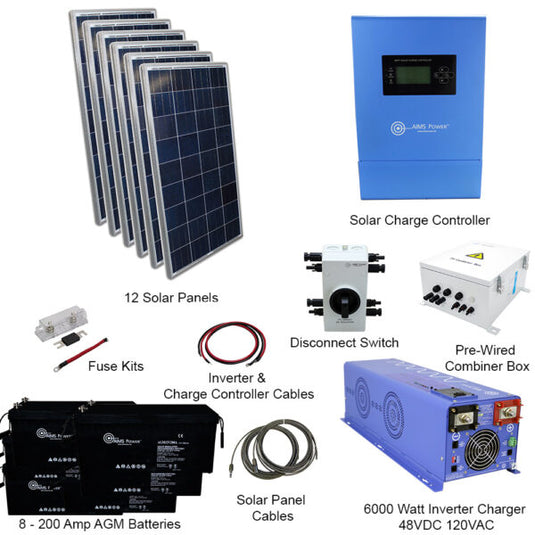 Aims Solar Kit 1980 W Solar | 6000 W Pure Sine Inverter Charger 48VDC 120/240 VAC | 400 A Batterie KITD-6KW48V1920Ws