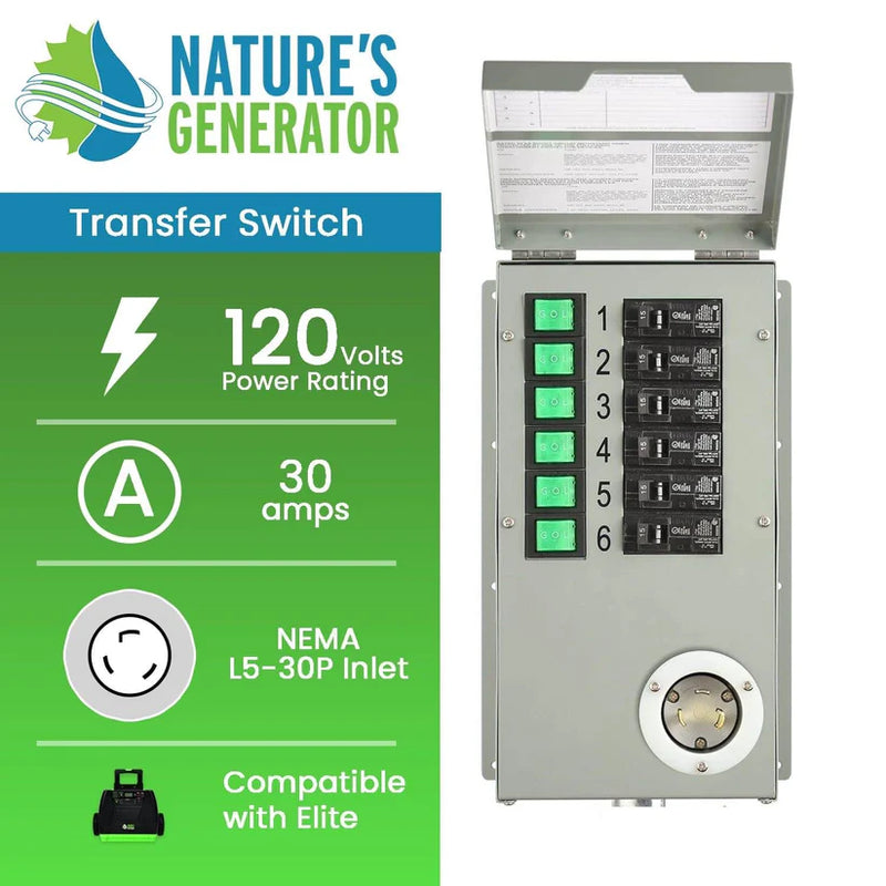 Load image into Gallery viewer, Nature's Generator 120V 30A 6-Circuit Non-Automatic Transfer Switch HKNGPTKEL
