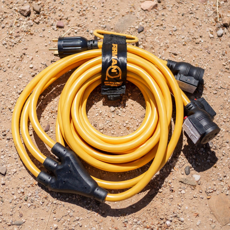 Load image into Gallery viewer, Firman 25' Heavy Duty TT-30P to (3)5-20R Portable Generator Power Cord With Storage Strap - Firman Backup Generator Store
