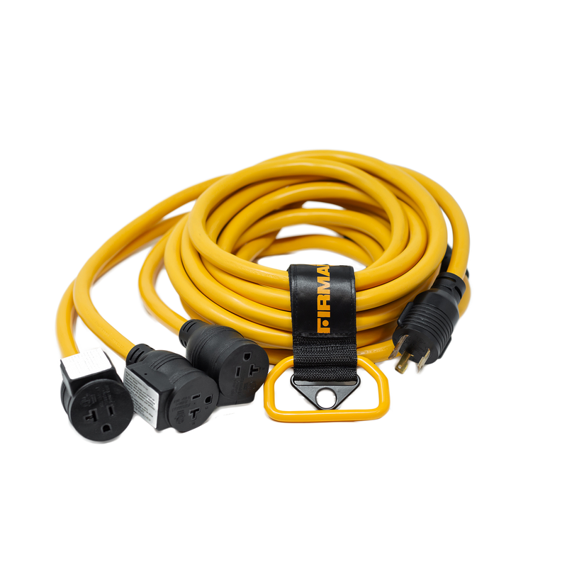 Load image into Gallery viewer, Firman 25' Heavy Duty L5-30P to (3) 5-20R Power Cord With Storage Strap - Firman Backup Generator Store
