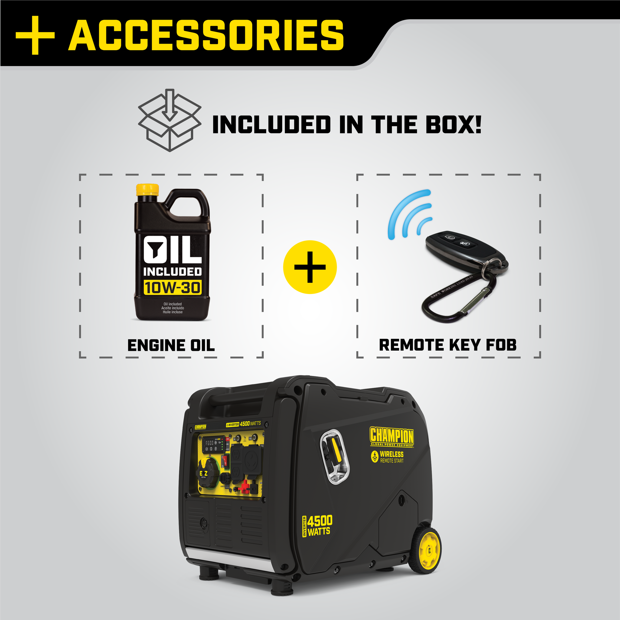 Champion 4500 Watt Wireless Remote Start Inverter Generator with