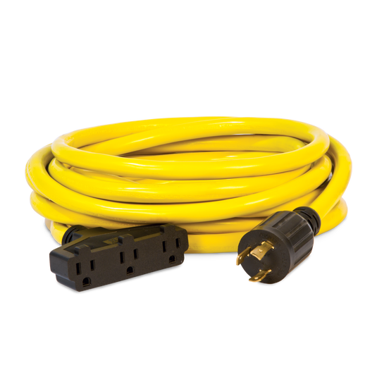 Champion 25-Foot 30-Amp 125-Volt Fan-Style Generator Extension Cord (L5-30P to three 5-15R) 48034 - Champion Backup Generator Store