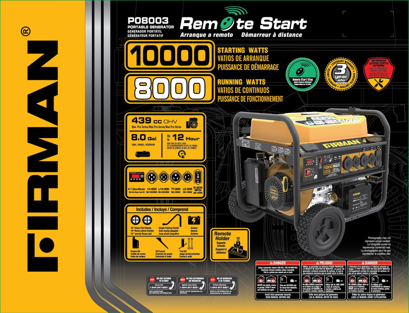 Load image into Gallery viewer, Firman 10000/8000 Watt 50A 120/240V Remote Start Gas Portable Generator - Firman Backup Generator Store
