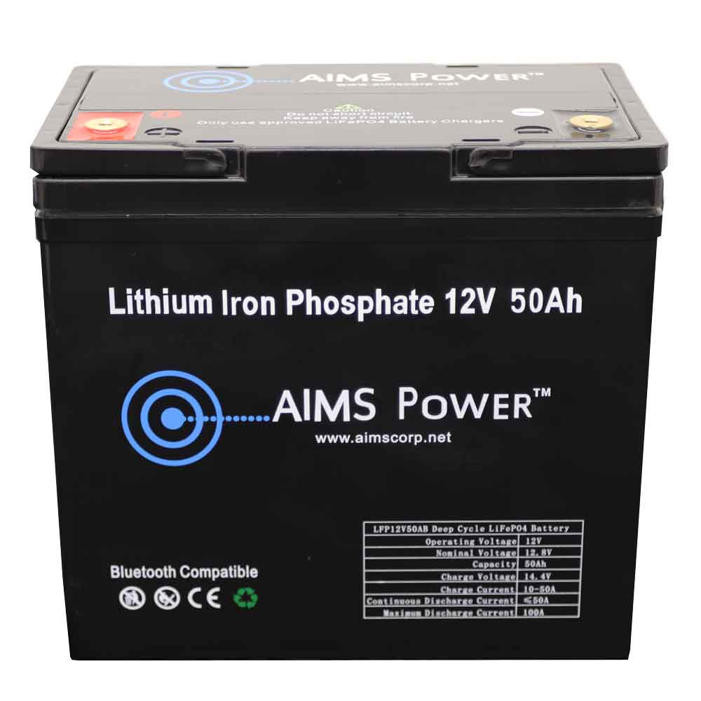 Aims Lithium Battery 12V 50Ah LiFePO4 Lithium Iron Phosphate battery with Bluetooth - Aims Backup Generator Store