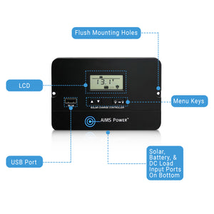 Aims Flush Mount 10 Amp Solar Charge Controller PWM 12/24 - Aims Backup Generator Store